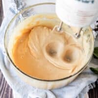 high speed whipping of the honey in the same bowl using the mixer and the mixture is starting to look creamy and fluffy
