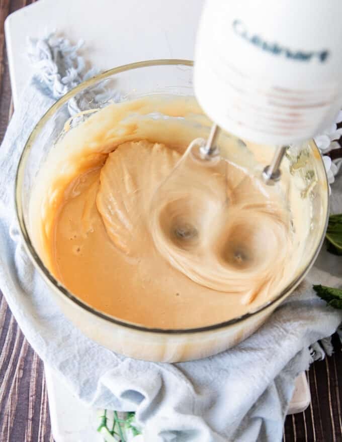high speed whipping of the honey in the same bowl using the mixer and the mixture is starting to look creamy and fluffy
